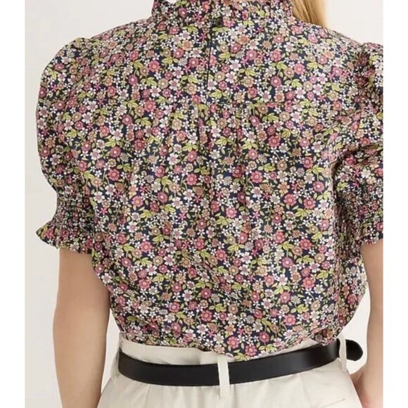 J.Crew Women Meadow Floral Smocked Puff Sleeve Poplin Top Size Large Pink SP EXC - Picture 2 of 12
